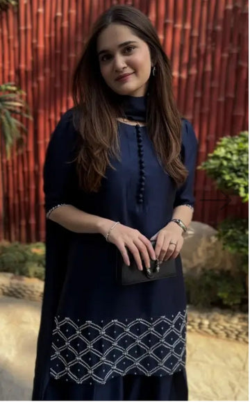Blue Roman Silk Kurta farsi salwar Dupatta Set