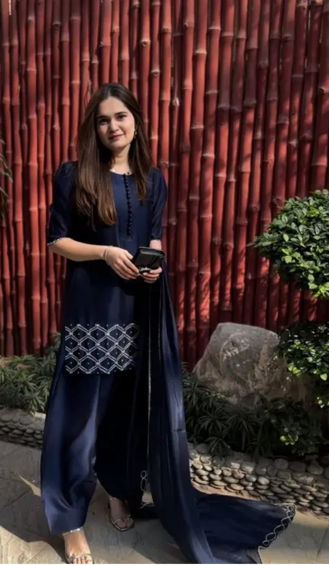 Blue Roman Silk Kurta farsi salwar Dupatta Set