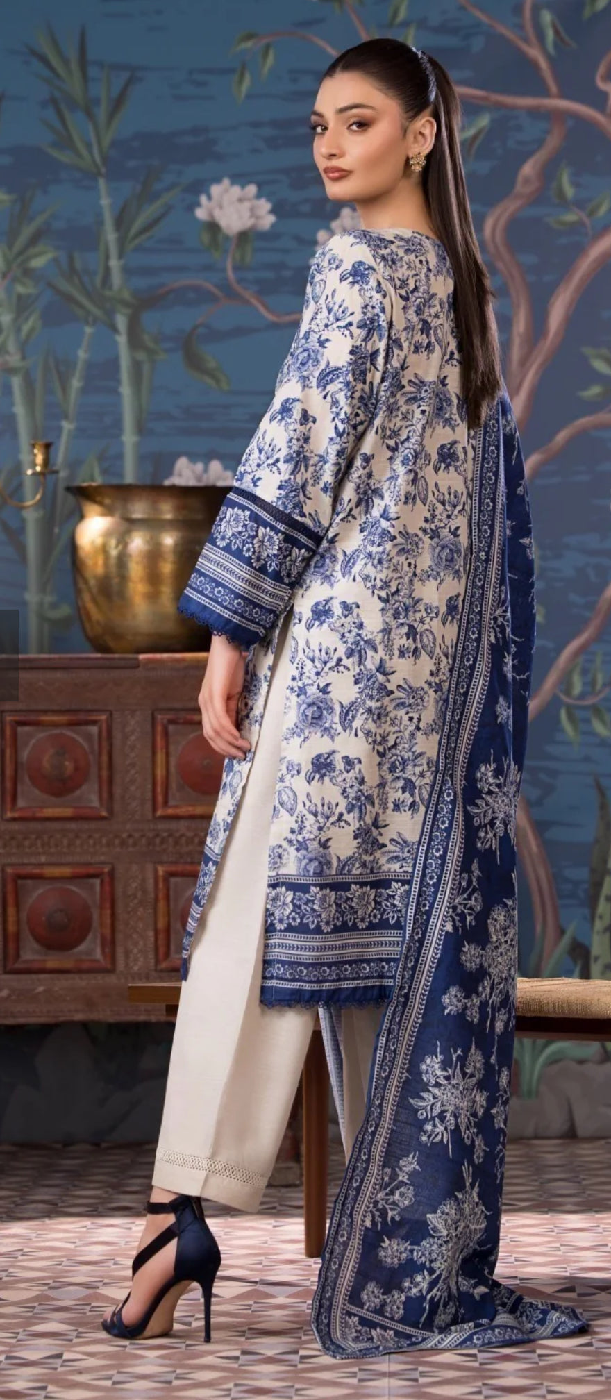 Blue Printed cotton Pakistani suit