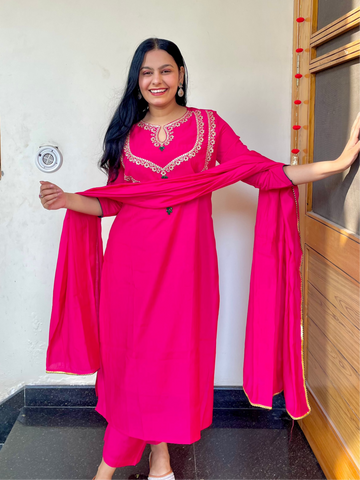 Full Embroidery 3 Piece Set With Ombre Dupatta