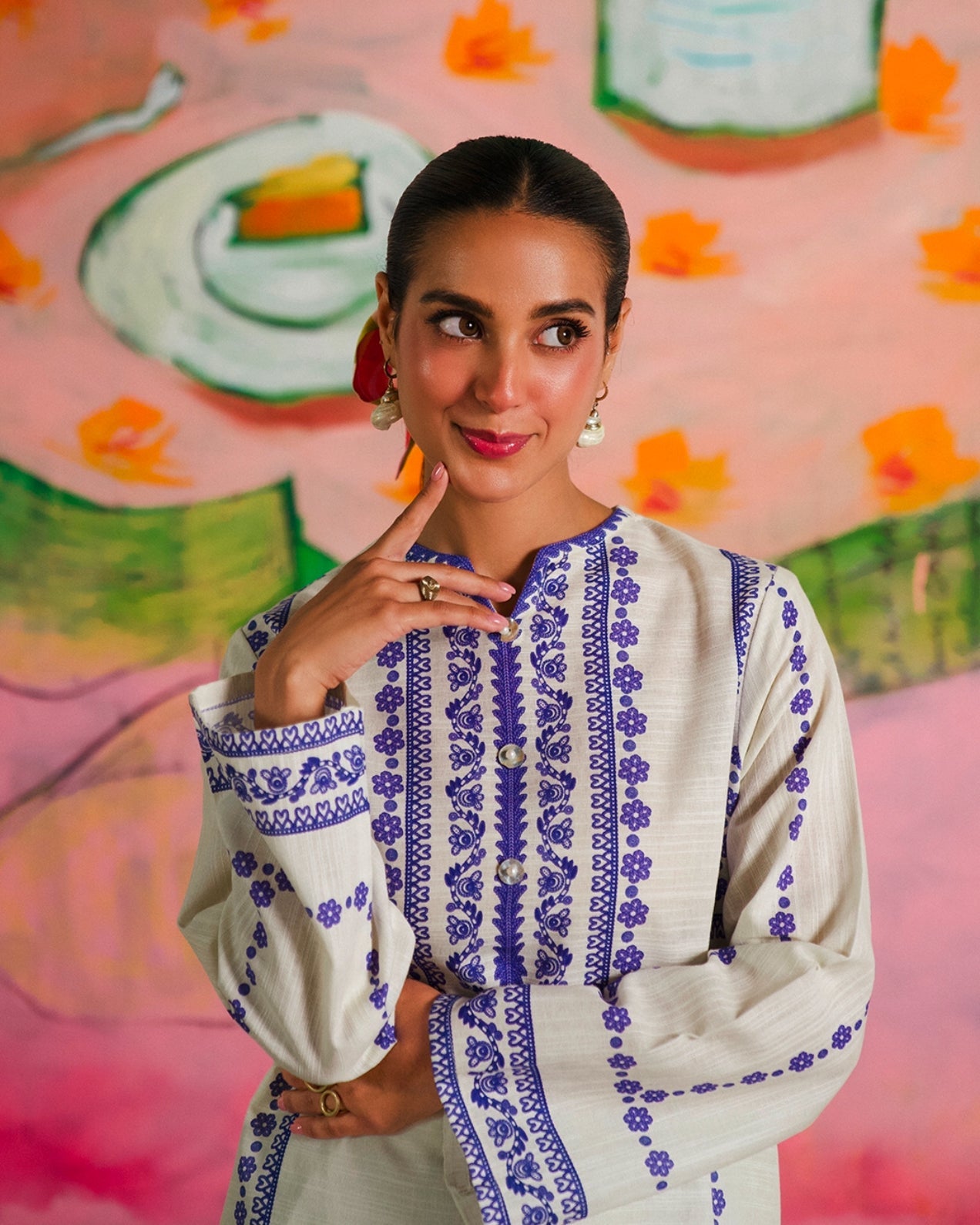 Pakistani placement white suit